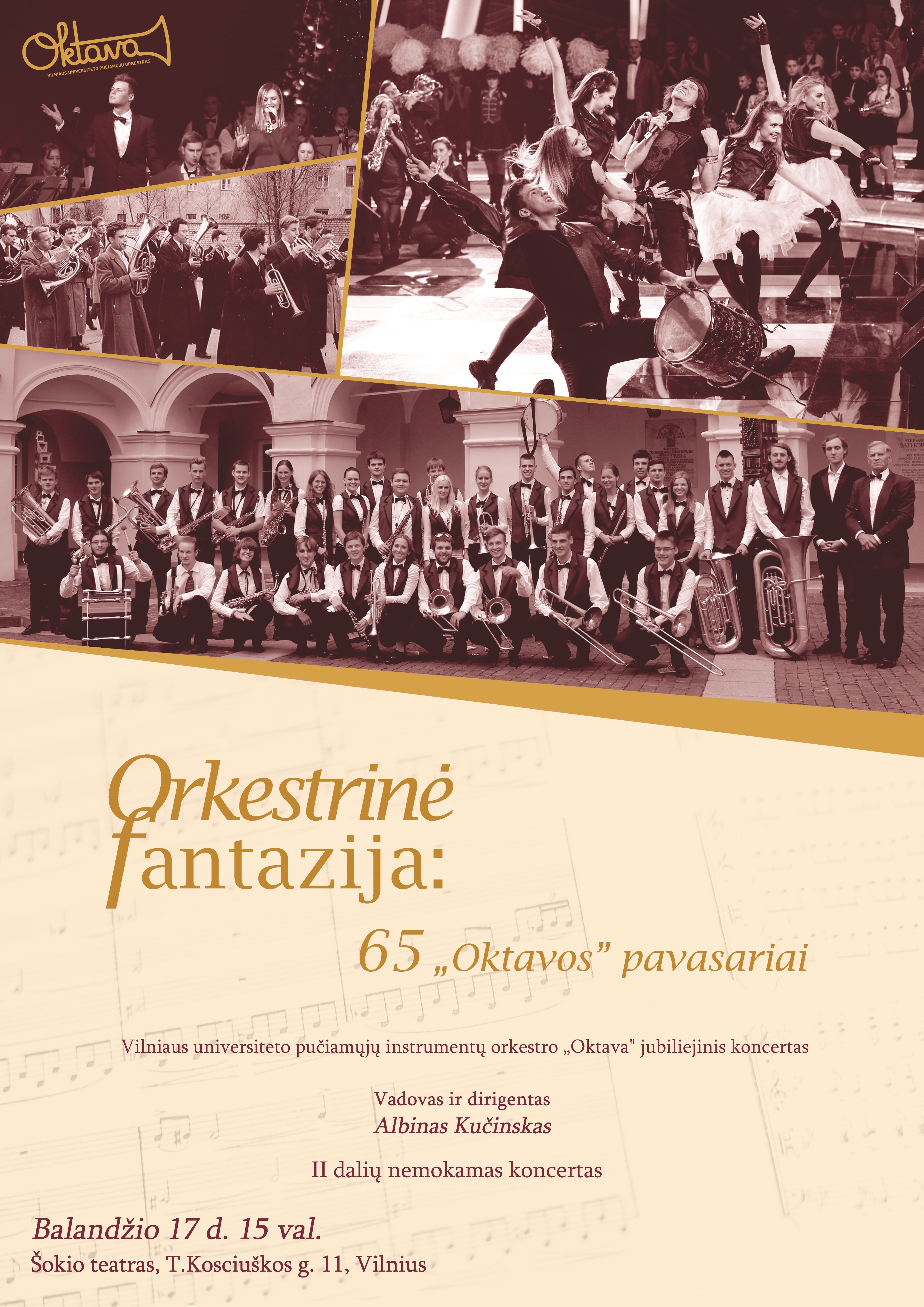VU pučiamųjų instrumentų orkestro "Oktava" jubiliejinis koncertas. Balandžio 17 d. 15 val. Šokio teatras, T. Kosciuškos g. 11, Vilnius